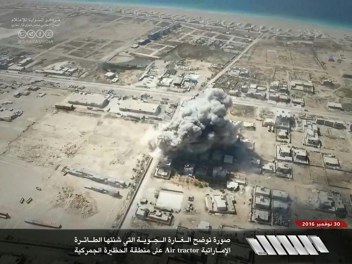 Libya- RSCB photo of alleged UAE AT-802U Air Tractor airstrike in southern Benghazi (Qunfudah's custom hangers area)  