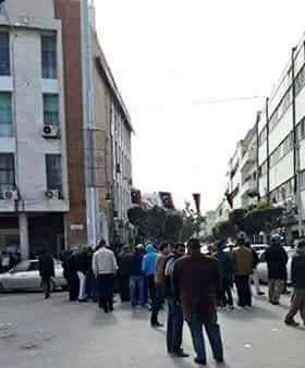 Protests in Martyr Square Tripoli  against closure of banks due to lack of cash. Road blocked Libya  