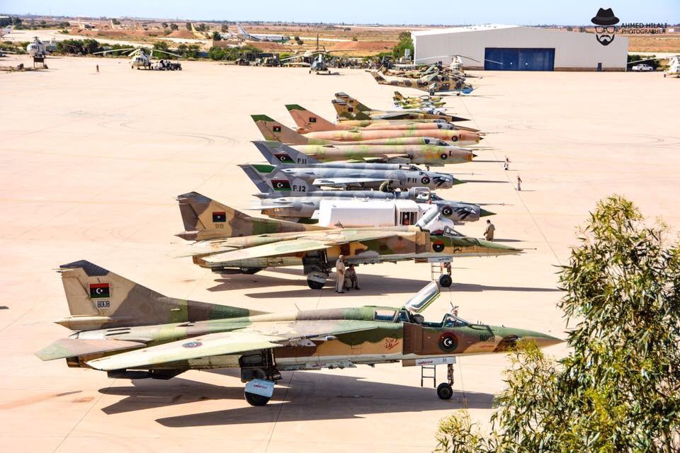 LNAF fighter jets and training jets in Benina airport, Benghazi (Mirage F-1A/EDs and 2 Su-22M2s + 2 MiG-21MFs, MiG-23BN/UB,and etc.   