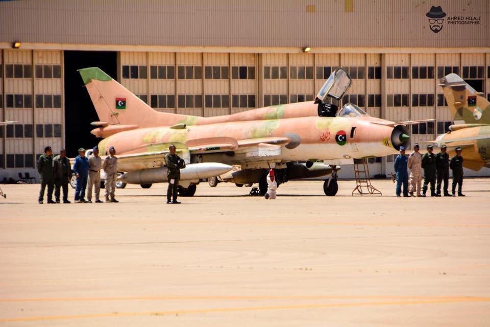 LNAF fighter jets and training jets in Benina airport, Benghazi (Mirage F-1A/EDs and 2 Su-22M2s + 2 MiG-21MFs, MiG-23BN/UB,and etc.   