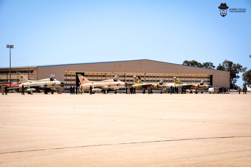 LNAF fighter jets and training jets in Benina airport, Benghazi (Mirage F-1A/EDs and 2 Su-22M2s + 2 MiG-21MFs, MiG-23BN/UB,and etc.   