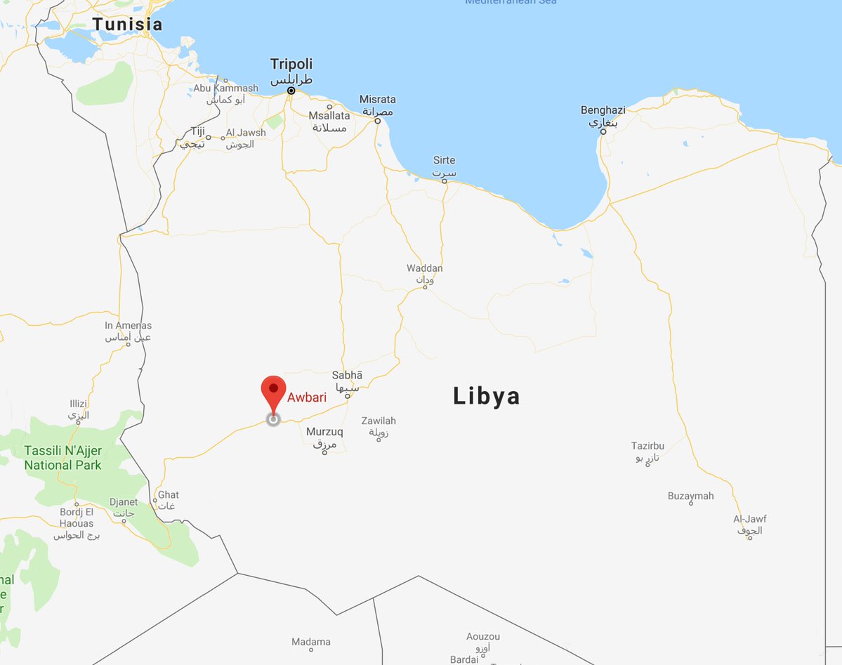 Unidentified war planes strike targets in Libya's southwestern city of Awbari.   