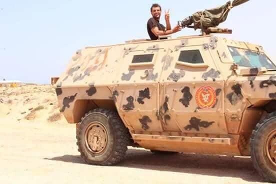 Libya- LNA 120th Bn. (special operations) conducting patrol in the Oil Crescent region.  Note the quick deployment plastic chair mounted on the back of the Nimr II.   