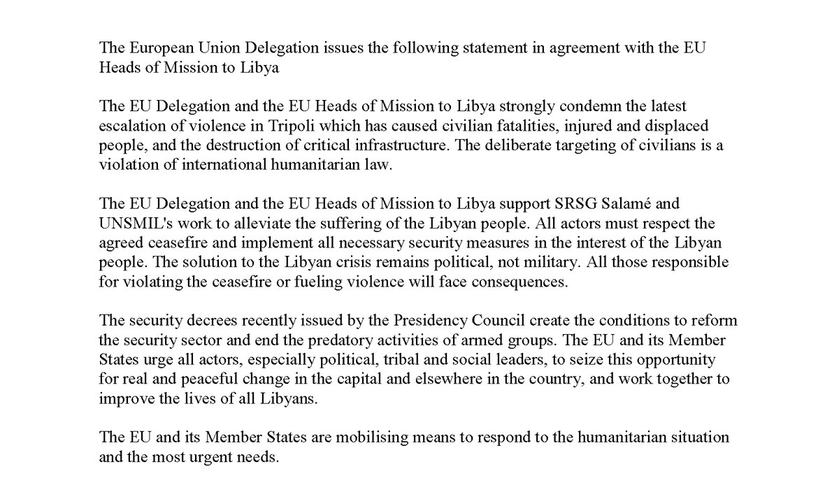 EU supports UN-backed Libya government (Tripoli) proposed security reforms, to replace militias with state forces. (Currently there are no sizeable government-controlled forces in Tripoli but govt. proposes creating them).   