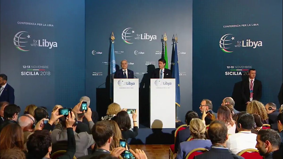 Libya: the Palermo meeting ends with a joint press conference by the Italy an PM Conte and the UN enovy Salamé.   