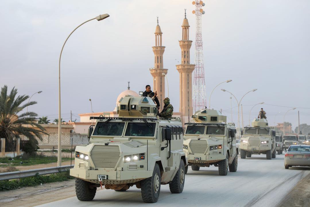 Libya- photos of LNA Tariq bin Ziyad Bn. deploying to the south, including at least 2 vehicles (possible KrAZ Cougar) with improvised mounting of 9M133 Kornet/AT-14 Spriggan and at least 4 Jordan ian KADDB al-Wahsh + Snake Head turret   