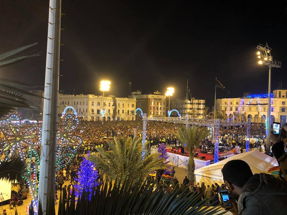Tripoli tonight as thousands of people fill the Martyrs' Square to celebrate the 8th anniversary of 17 February revolution 