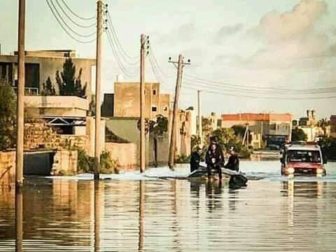 Heavy rain causes flooding in Wadi Rabea district in southern Tripoli. Several trapped families were rescued by the National Safety Department 