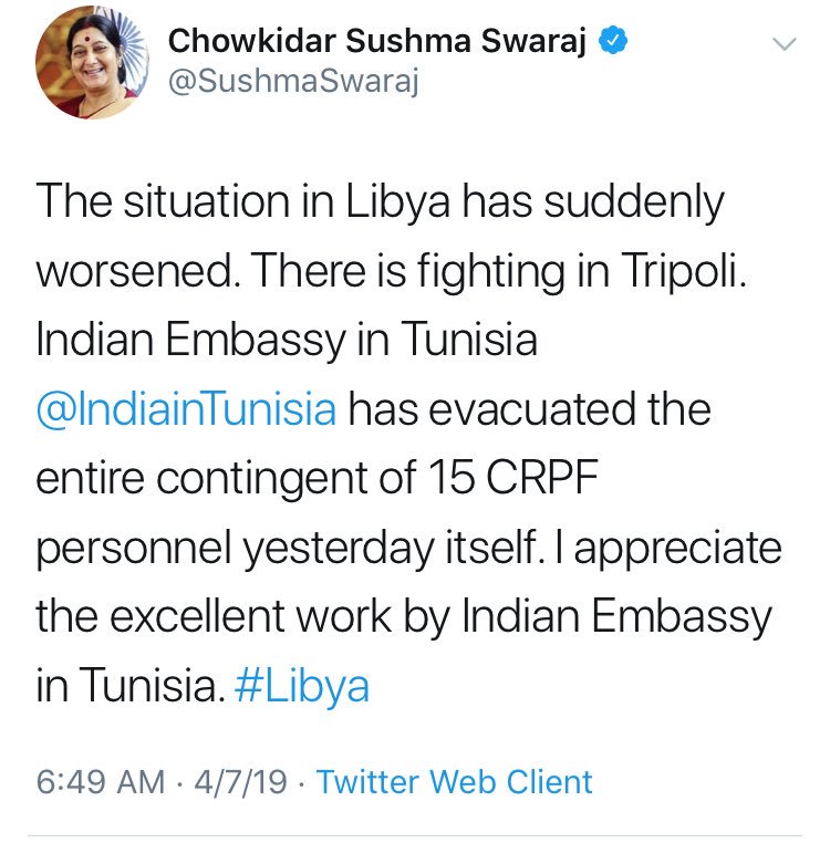 After the U.S had evacuated it's citizens and troops there, The India's foreign affairs Ministry announces that 15 Indian security agents CPRF were evacuated from Libyan capital Tripoli to the Indian embassy in Tunisia.   