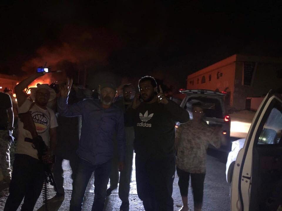 Image of Salah Badi, one of commanders of GNA forces in front of the camp Yarmouk this evening. As well as the photo of Abdulsalam Zubi (the Adidas t-shirt), the 301th Battalion Commander (Halabous Brigade Commander) of GNA from inside Yarmouk camp this evening.