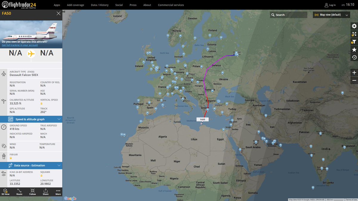 Unknown jet from Moscow heading Benghazi Libya   