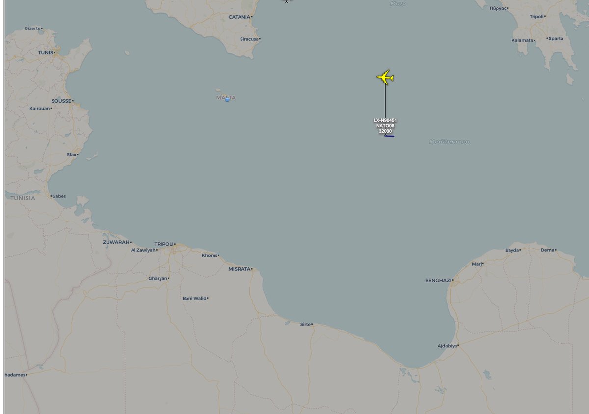 NATO AWACS LX-N90451 tracking off the coast of Libya   