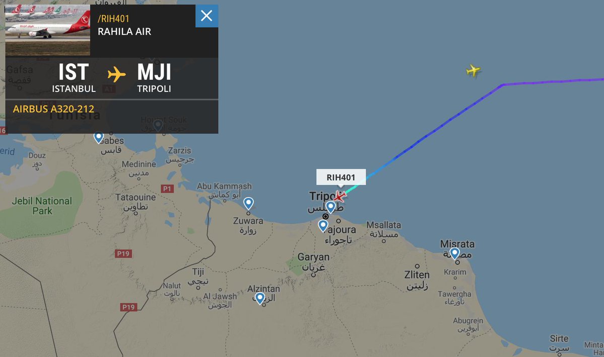 An Airbus A320-212 of the Libyan private company Rahila Air (whose fleet consists of only two aircraft) is landing at Tripoli-Mitiga airport. From: Istanbul.