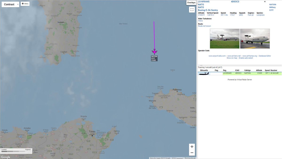 French Air Force C-135FR FAF4012 refueling pattern off the coast of Tripoli Libya. NATO AWACS NATO06 seems that it is heading towards the same area   