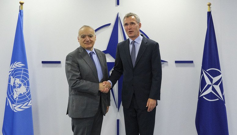 SG @jensstoltenberg met the UN Secretary-General's Special Representative for Libya @GhassanSalame at NATO HQ for talks on the security situation in Libya. NATO fully supports the work of the @UN in Libya.