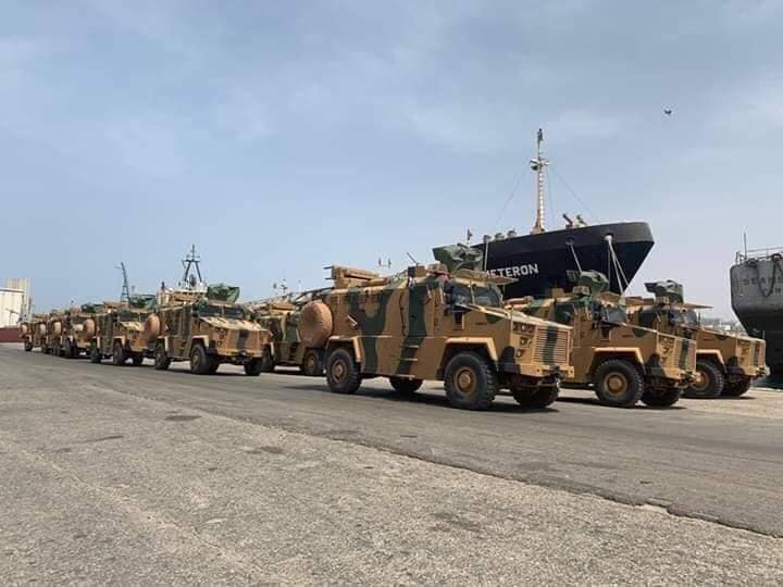 More photos for the arrival of armed vehicles from Turkey to Libya  the ship (Amazon GIURGIULESTI). They arrived at the port of Tripoli coming from the port of Samsun in Turkey.  Source: Pro-GNA FB accounts   