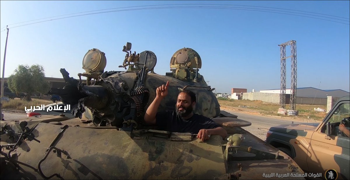 Libya- photos of a badly damaged GNA T-55 captured by the LNA south of Tripoli.  Unclear of the barrel somehow exploded during the battle or if it exploded previously and the tank was being used as a mobile pillbox.   