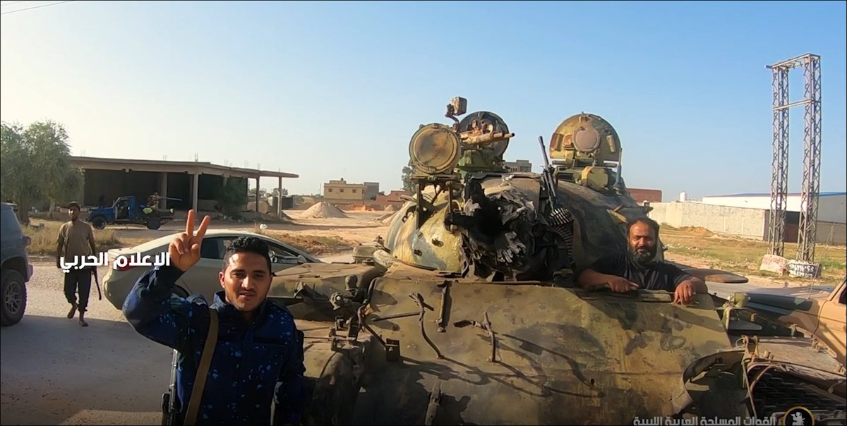 Libya- photos of a badly damaged GNA T-55 captured by the LNA south of Tripoli.  Unclear of the barrel somehow exploded during the battle or if it exploded previously and the tank was being used as a mobile pillbox.   
