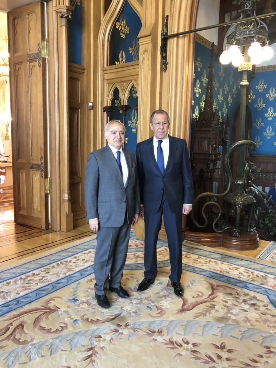 .@GhassanSalame discussed latest developments in Libya with  Russian FM Sergey Lavrov today in Moscow.He briefed him on UNSMIL's planned initiatives to end the fighting. Lavrov expressed full support for SRSG's efforts, stressed the need to stop the fighting, resume political track   