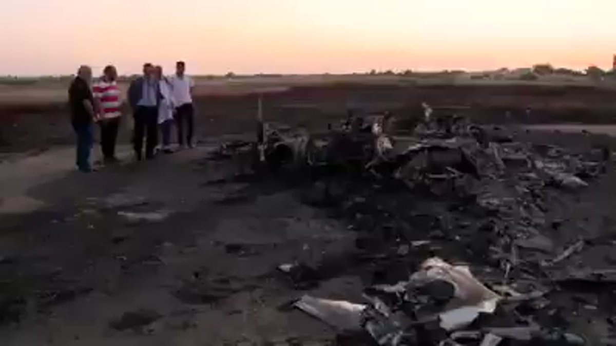 Libya- video by @libyaalahrartv showing aftermath of June 6-7 LNA airstrikes in Mitiga International Airport, Tripoli.  Some claim the wreckage is the Turkish UAV the LNA was after in the strikes.   