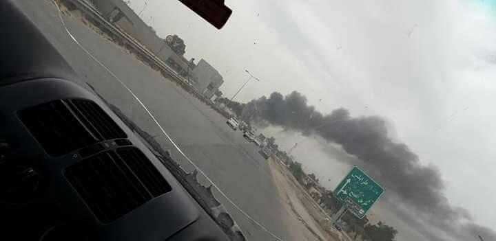 Photos showing smoke still billowing from the targeted ammunition depot inside Tajoura's Rahba barracks. 