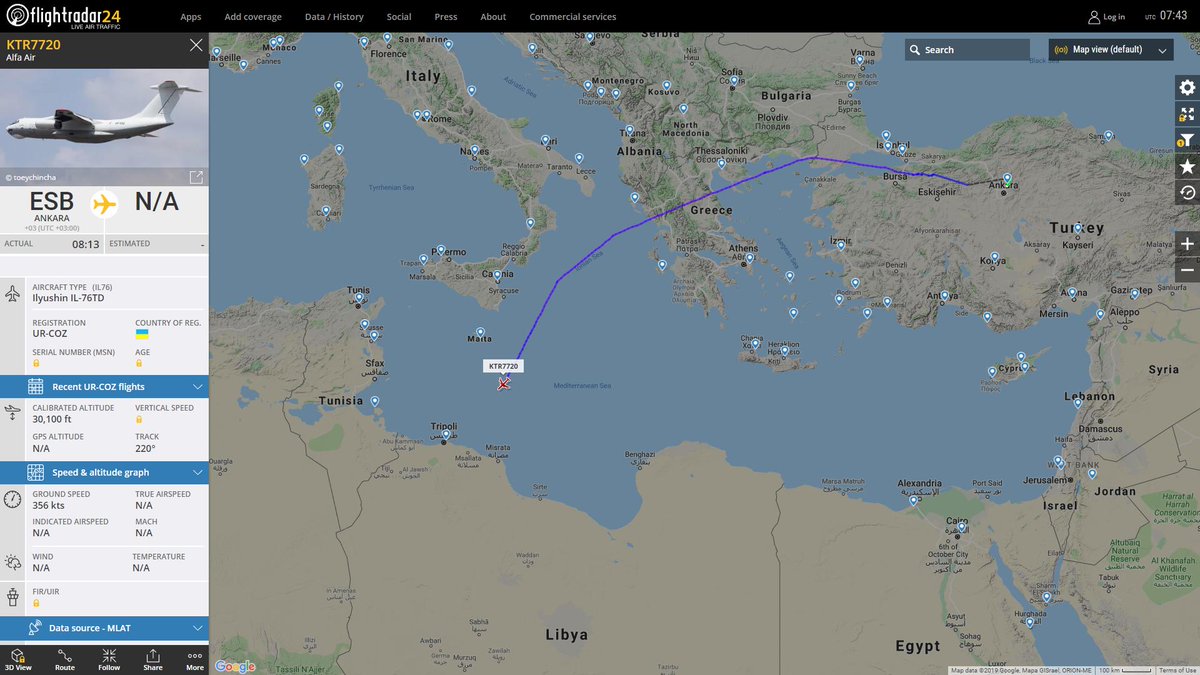 Ukranian Cargo Alfa Air Ilyushin IL-76TD UR-COZ heading Tripoli Libya from Ankara   
