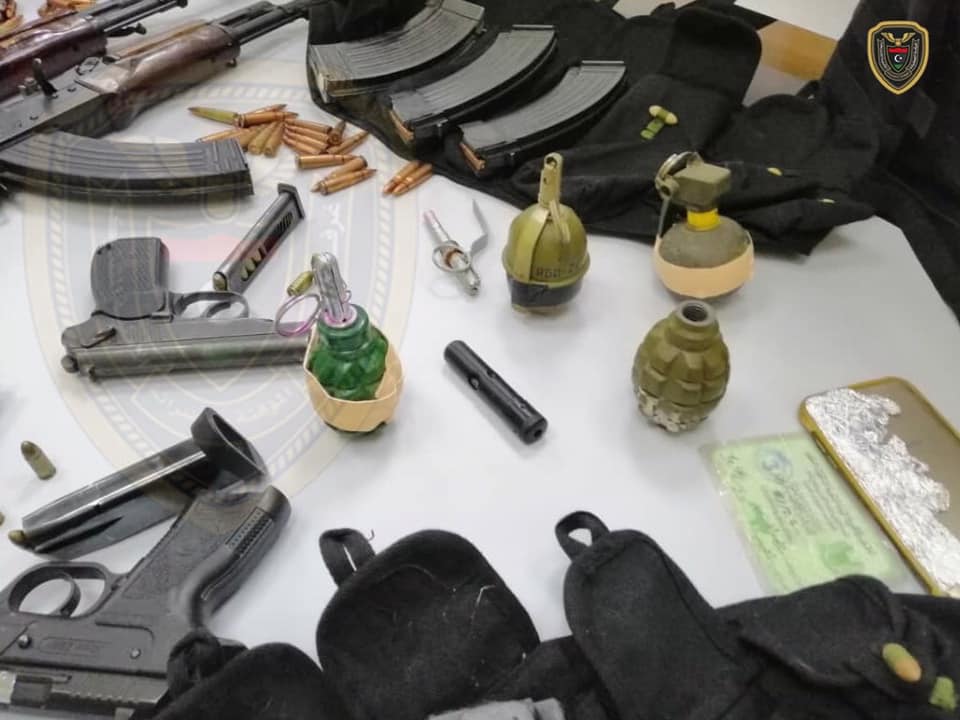 Libya GNA security forces arrested three suspected AQ members in the outskirts of Tripoli.  They seized one AKMS, two AKMs (could be Romian), Libyan made Makarov, 9mm pistol, two F1, one RGD-5 and a M67 grenade. Also ammo, mags (one Russian RPK mag) and a bulletproof vest