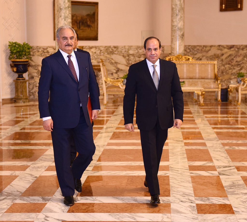 LNA Commander Khalifa Haftar arrived in Cairo for talks with the Egyptian President al-Sisi