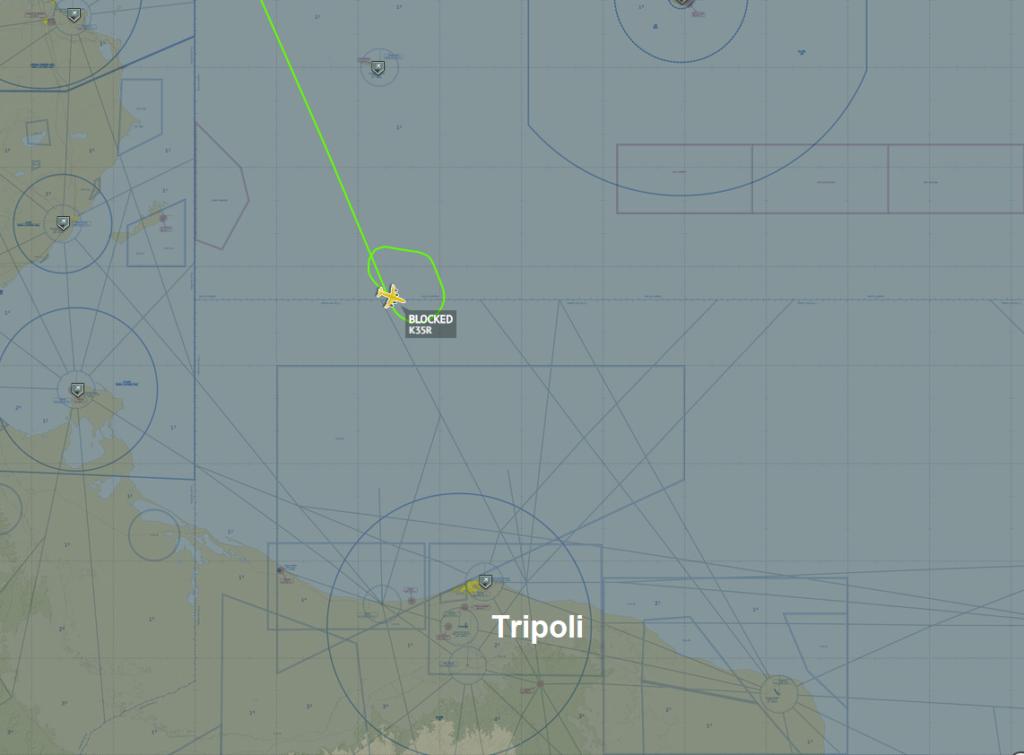 Mission in progress: a French Air Force Boeing C-135FR is making an aerial refueling mission off Tripoli, Libya. 