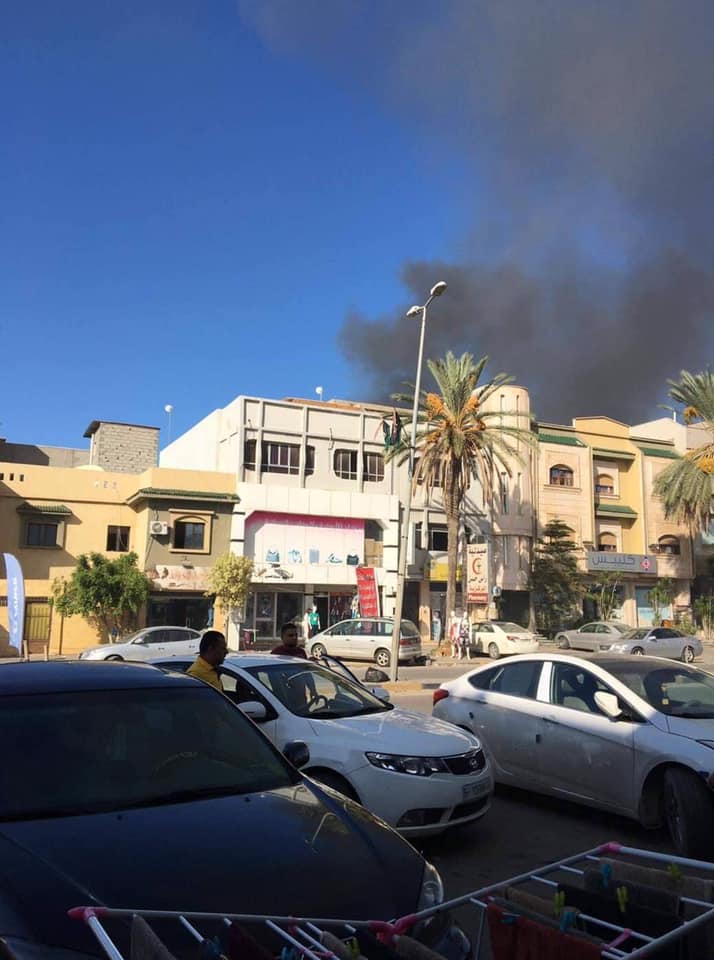 The headquarters of the battalion Bab Tajoura in the shadow Street (the house of al-Mu'tasim) was bombed by warplanes. Tripoli, Libya