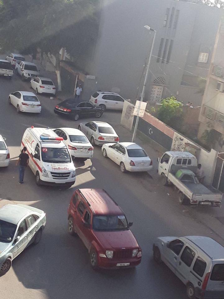 The headquarters of the battalion Bab Tajoura in the shadow Street (the house of al-Mu'tasim) was bombed by warplanes. Tripoli, Libya