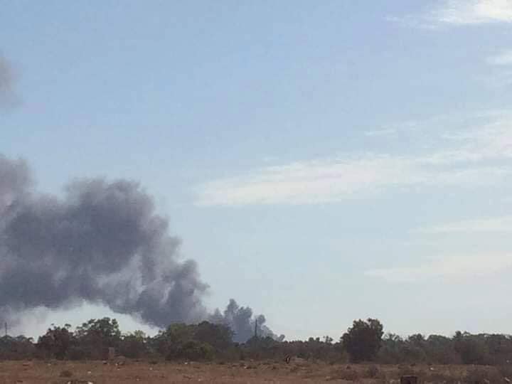Photo purportedly showing LNA airstrikes on GNA targets in Dafiniyah, ~20km west of Misrata