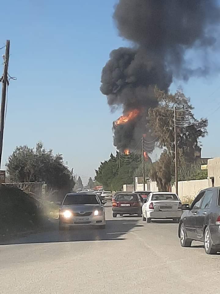 Pictures of explosion of a gas transmission line in the Tina area between Janzour and Zawiya west and Rashfana