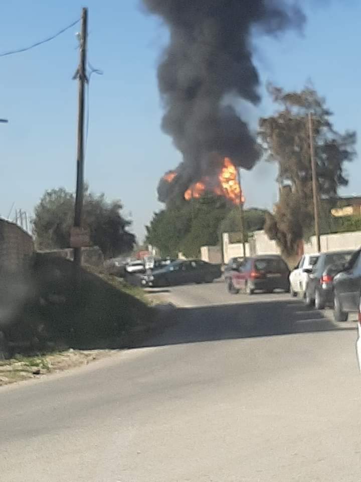 Pictures of explosion of a gas transmission line in the Tina area between Janzour and Zawiya west and Rashfana