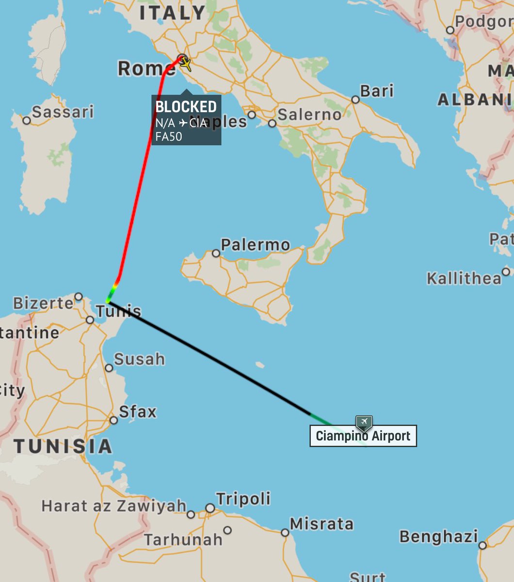A busy day for LNA officials: Haftar/LNA Libya related Dassault Falcon 50EX P4-BAA flew from Benghazi  to Tunis Carthage. The rest of passengers continued to Rome Ciampino. Later the plane flew to Athens Eleftherios Venizelos. Currently returning to Benghazl Libya