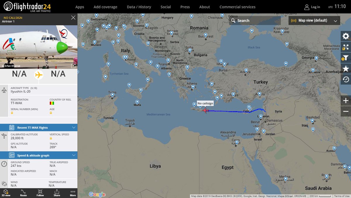 Suspicious flight Guinea registered Ilyushin IL-20 TT-WAK  airborne from Sirya heading Libya