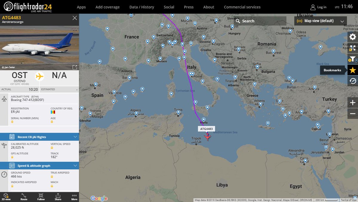 Aerotranscargo 747 ER-JAI from Ostend Belgium descending for Misurata Libya