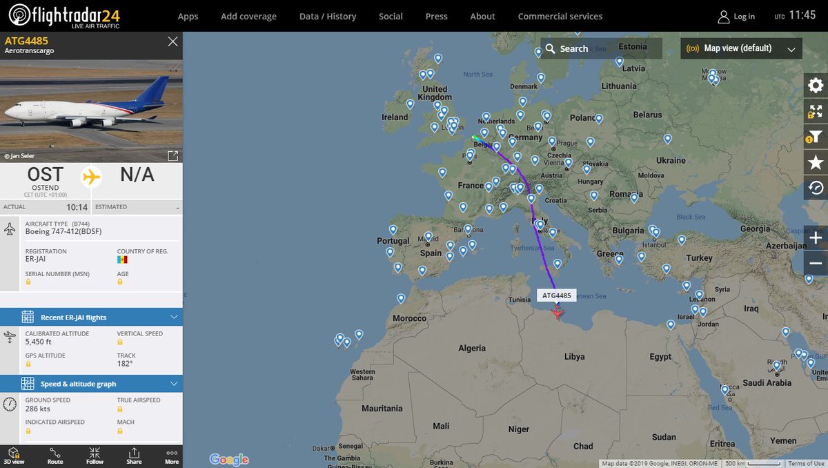 Another flight from Ostend Belgium Aerotranscargo 747  ER-JAI inbound Misrata Libya