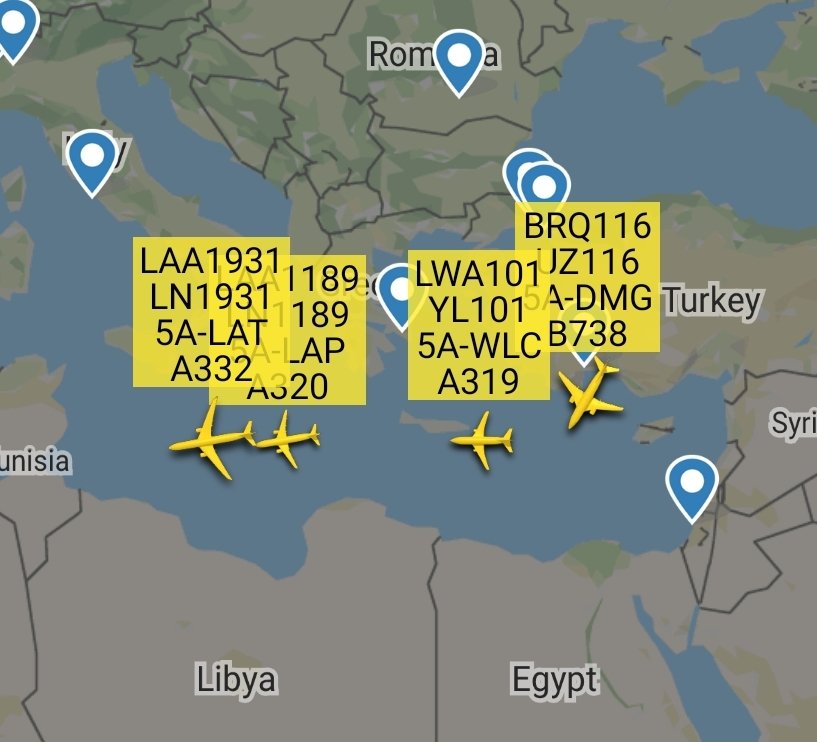 4 × Libyan Passenger Planes heading to Tripoli, Libya from Istanbul, Turkey.