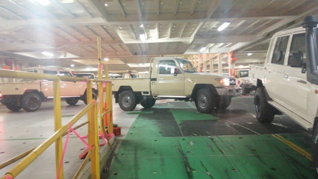Photos purportedly showing pickup tucks supplied to LNA being unloaded in Benghazi Port