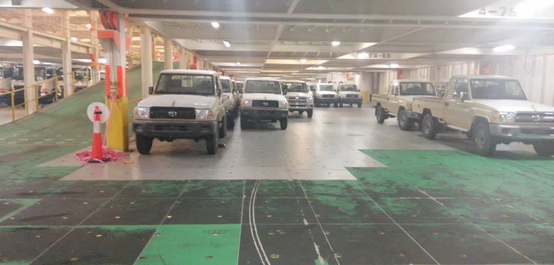 Photos purportedly showing pickup tucks supplied to LNA being unloaded in Benghazi Port
