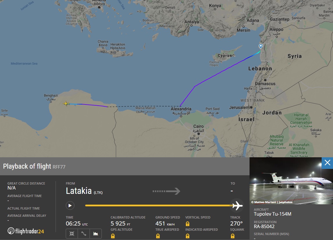 RuAF Tu-154 RA85042 from Latakia to Benghazi
