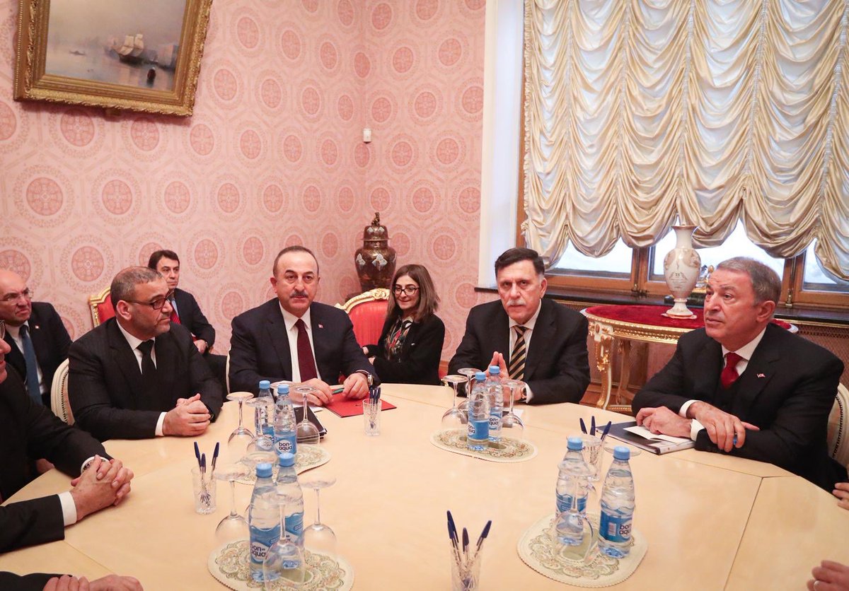 Al-Sarraj and Al-Mashri hold a meeting in Moscow this morning, with the Turkish foreign and defense ministers