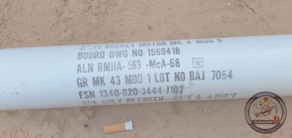 Interesting discovery by GNA near Zawiyah, a 2.75'' rocket motor.   This is interesting both in context of potential origin&location. This is not something local forces should employ on ground (like S-5) and no none-precision airstrikes by foreigners in area recently