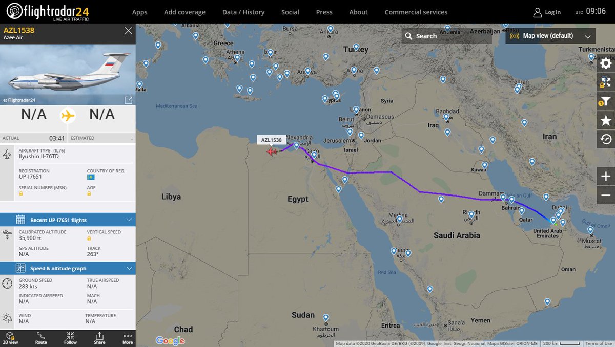 Azee Air Ilyushin Il-76TD UP-I7651 from AbuDhabi heading towards Libya