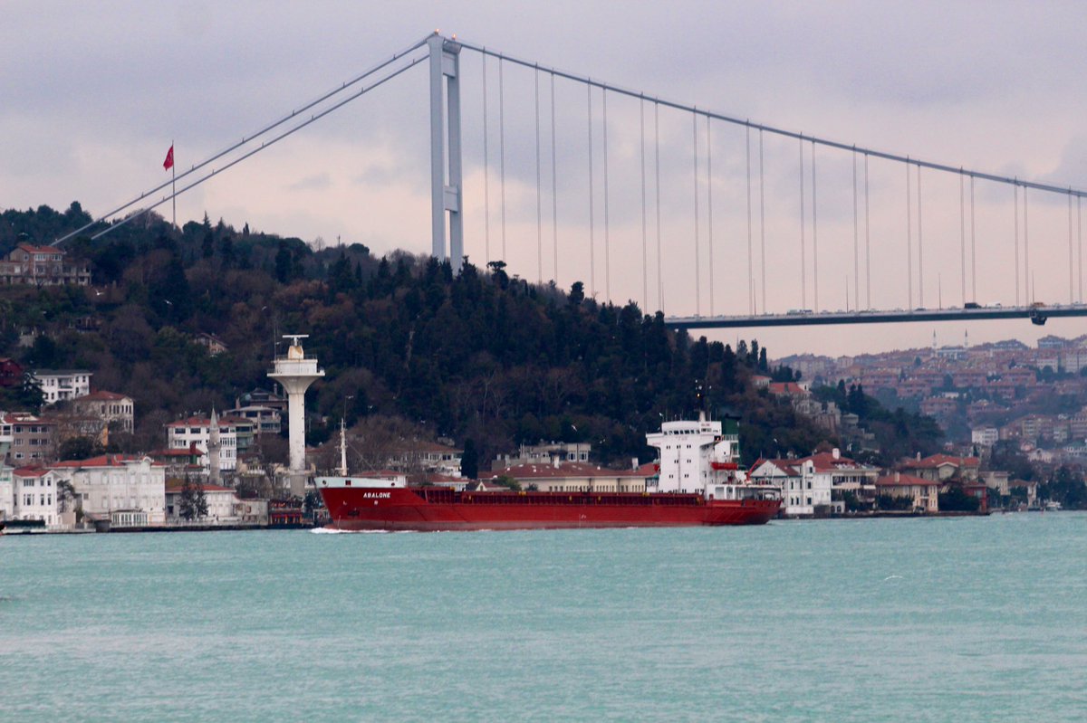 Sierra Leone flag cargo ship Abalone transits Bosphorus towards the Black Sea en route from Khoms Libya via İskenderun to Constanta