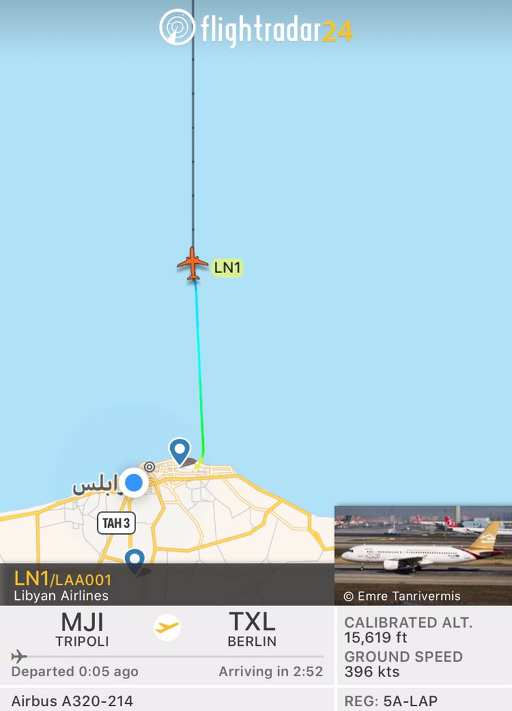 LAA001 Libyan Air Airbus320 used by Sarraj took off from Tripoli Mitiga to Berlin