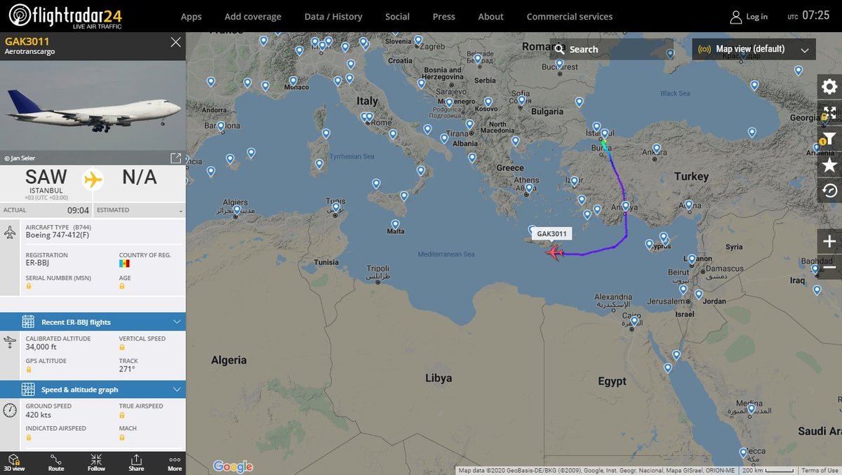 Aerotranscargo Boeing 747 ER-BBJ departed Istanbul en route to Libya
