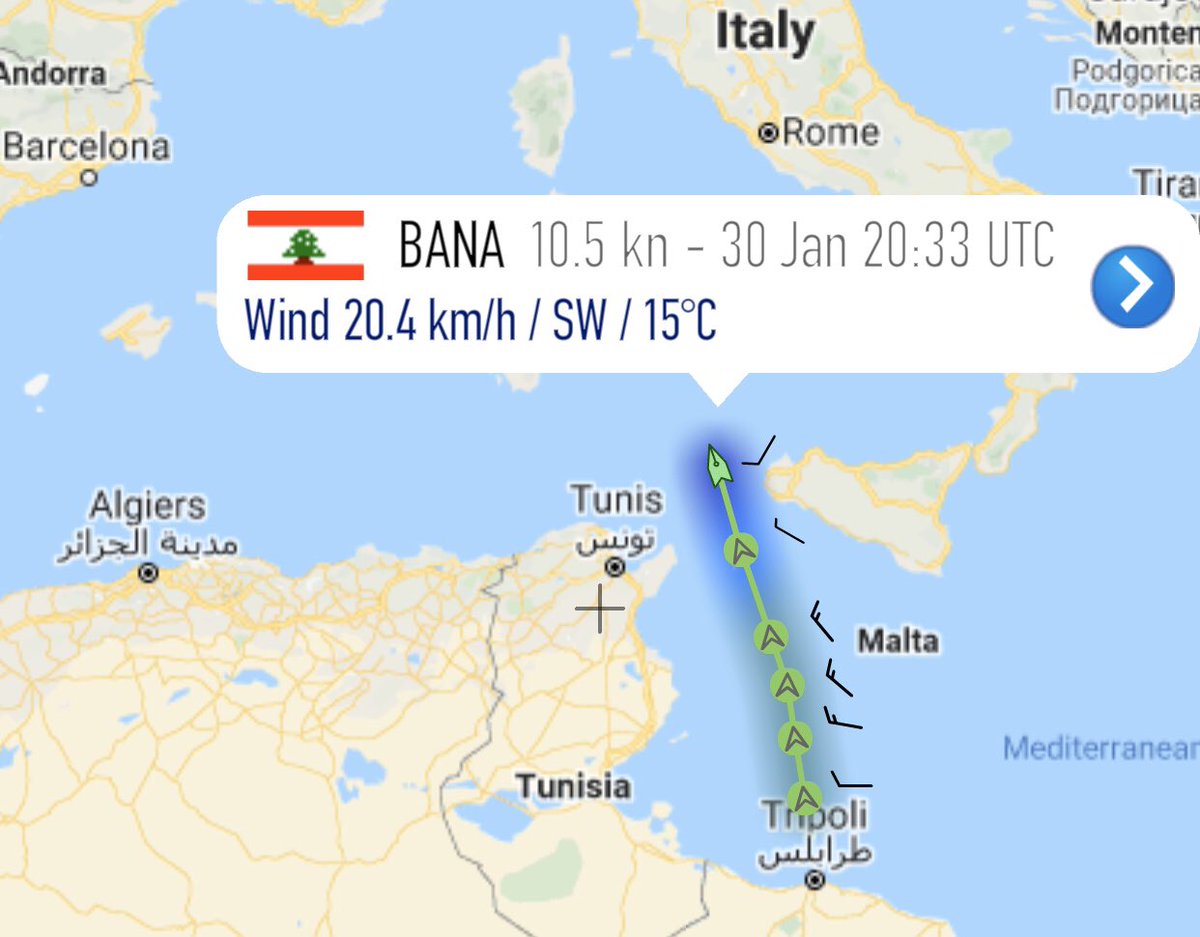 Lebanese flag roro Bana enters Tyrrhenian Sea en route from Tripoli Libya to Genoa