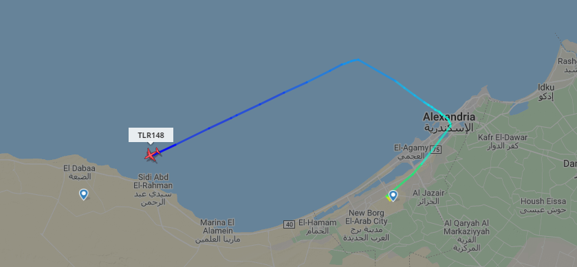 Air Libya plane (AVRO RJ 100) has just taken off from Alexandria airport (Egypt) for an unknown destination in Libya (presumably for Benghazi)